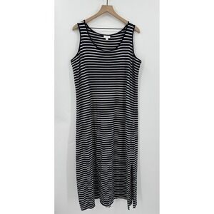 J Jill Dress Womens Large Black White Striped Maxi Stretch Casual Preppy